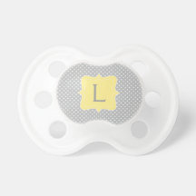 Polka Dot Grey and Yellow Monogram Baby Pacifier