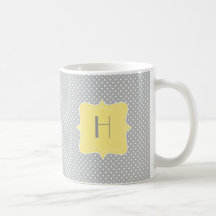 Polka Dot Grey and Yellow Monogram Coffee Mug