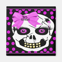 Polka-dot Halloween Girl Scull Fridge Magnet