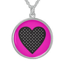 Polka Dot Heart with Pink Background Necklace