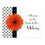 Polka Dot Orange Daisy Recipe Card for the Bride Postcards