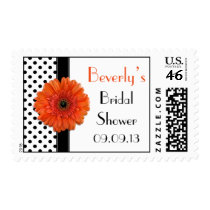 Polka Dot Orange Gerber Daisy Bridal Shower Postage Stamps