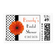 Polka Dot Orange Gerber Daisy Bridal Shower Postage Stamps