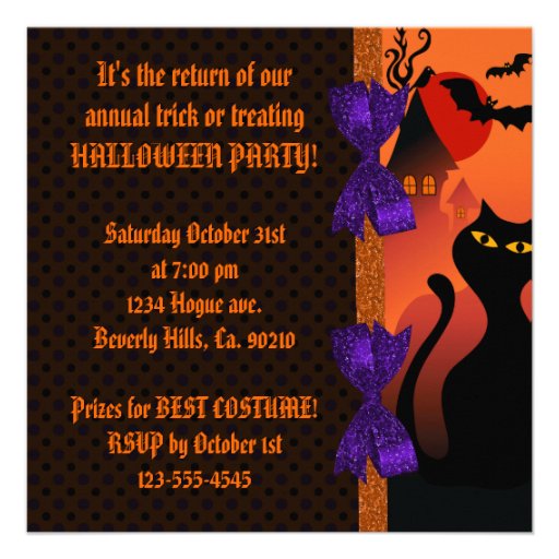 Polka Dot Orange Purple Black Halloween Custom Invites