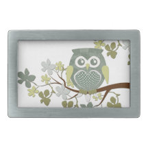 Polka Dot Owl in Tree Rectangular Belt Buckles