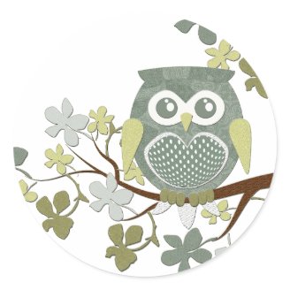 Polka Dot Owl in Tree Round Sticker