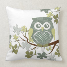 Polka Dot Owl in Tree Throw Pillow