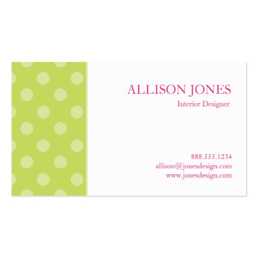 Polka Dot Party Lime Green Chic Business Card (back side)