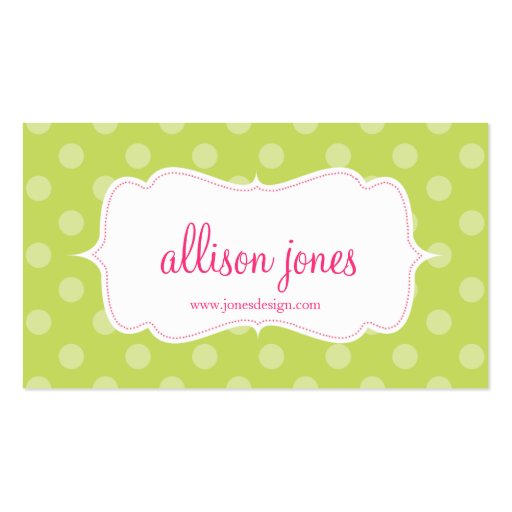 Polka Dot Party Lime Green Chic Business Card (front side)