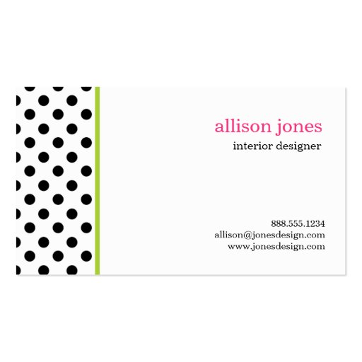 Polka Dot Party Mini Lime Business Card (back side)