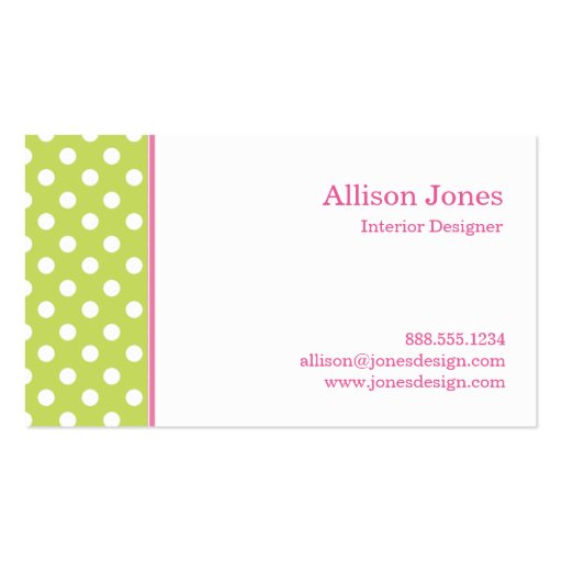 Polka Dot Party Mini Lime/Pink Business Card (back side)