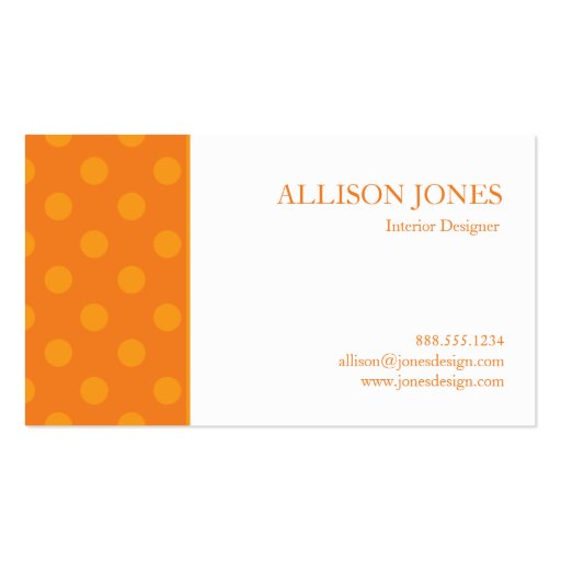 Polka Dot Party Orange Chic Business Card (back side)