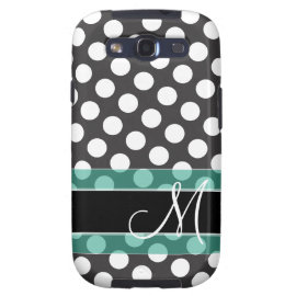 Polka Dot Pattern with Monogram - teal black Galaxy SIII Cases