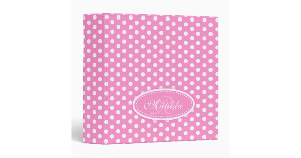 Polka dot patterned pink add your name folder binder Zazzle