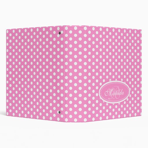 Polka dot patterned pink add your name folder binder Zazzle