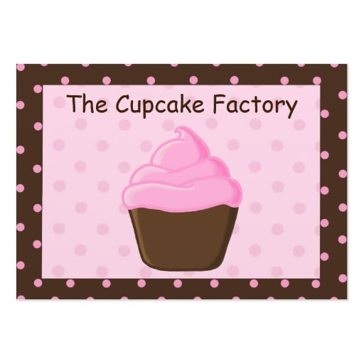 Polka Dot Pink and Brown Cupcake Business Cards (front side)