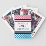 Polka Dot Pink & Blue Couple's Playing Cards