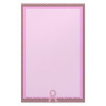 Polka Dot Pink &amp; Brown Pink Ribbon Unlined Personalized Stationery