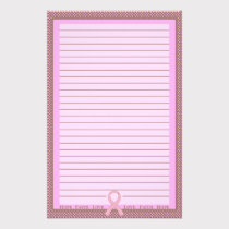 Polka Dot Pink & Brown Pink Ribbon Unlined stationery