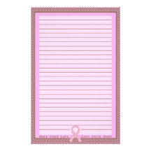 Polka Dot Pink & Brown Pink Ribbon Unlined Stationery Design