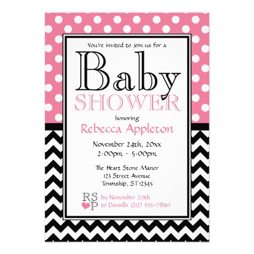 Polka Dot Pink & Chevron Baby Shower Custom Invitations