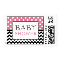 Polka Dot Pink & Chevron Baby Shower Postage