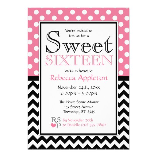 Polka Dot Pink & Chevron Sweet Sixteen Invitations