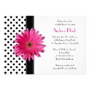 Polka Dot Pink Daisy Bridal Shower Invitation