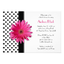 Polka Dot Pink Daisy Bridal Shower Invitation