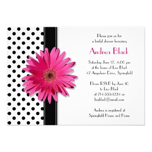 Polka Dot Pink Daisy Bridal Shower Invitation