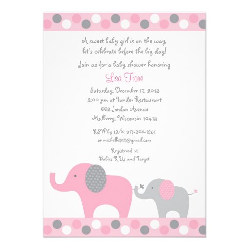 Polka Dot Pink Elephant Baby Shower Invitations