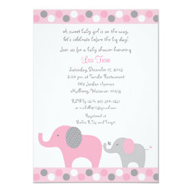 Polka Dot Pink Elephant Baby Shower Invitations