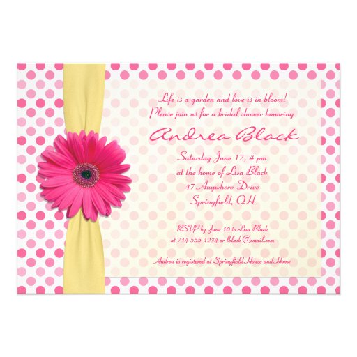 Polka Dot Pink Gerber Bridal Shower Invitation