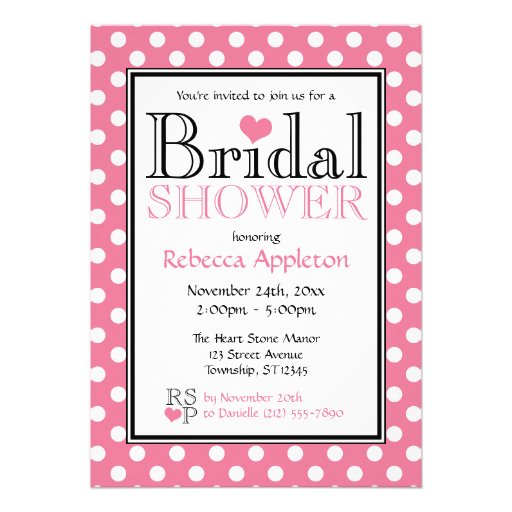 and stylish bridal shower invitations with white polka dots over pink ...