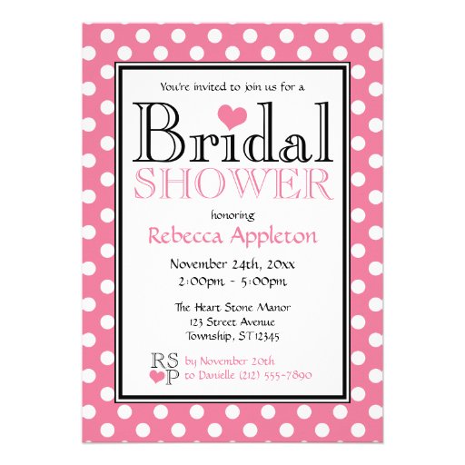 Polka Dot Pink Heart Bridal Shower Invitations