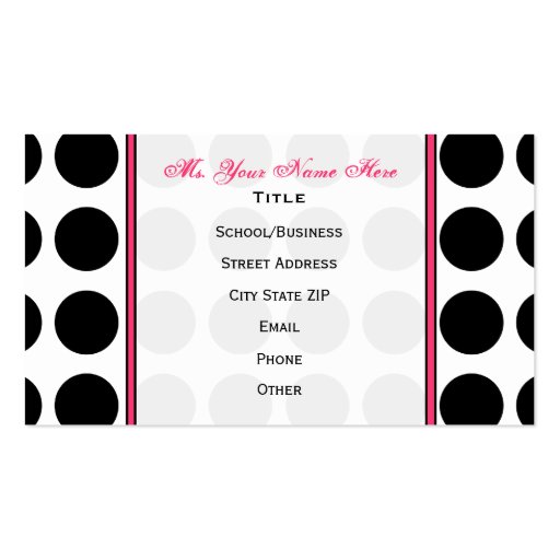 Polka Dot / Pink Teacher Fashion Business Card (front side)