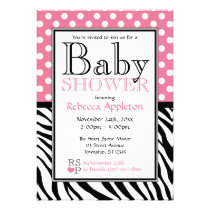 Polka Dot Pink & Zebra Print Baby Shower invitations