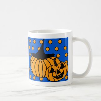 Polka Dot Pumpkin Mug Halloween Blue Orange Mugs