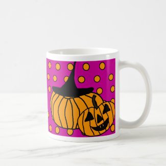 Polka Dot Pumpkin Mug Halloween Pink Orange Coffee Mugs