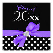 Polka Dot Purple Black Bow Heart Graduation Party invitations