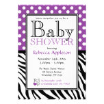 Polka Dot Purple & Zebra Print Baby Shower Invite