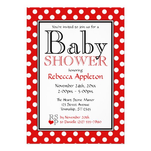 Polka Dot Red Baby Shower Invitations