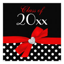 Polka Dot Red Black Bow Heart Graduation Party Invites