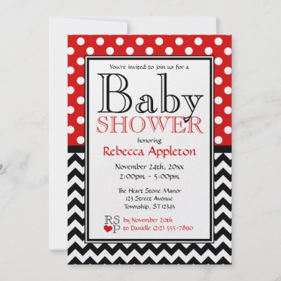 Polka Dot Red & Chevron Baby Shower Custom Invites