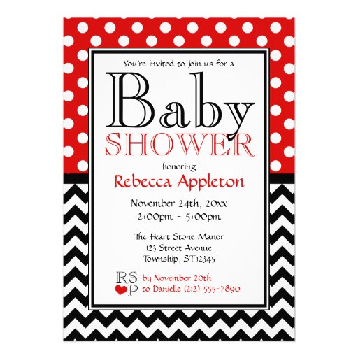 Polka Dot Red & Chevron Baby Shower Custom Invites