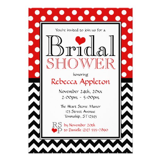 Polka Dot Red & Chevron Bridal Shower Invitations