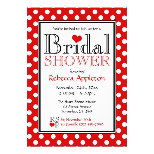 Polka Dot Red Heart Bridal Shower Invitations