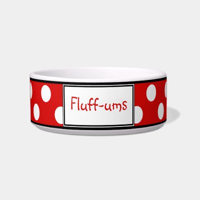 Polka Dot Red Personalized Cat Bowl