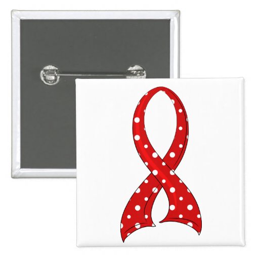 Polka Dot Red Ribbon AIDS HIV Pinback Buttons