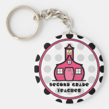 Polka Dot Second Grade Teacher Keychain